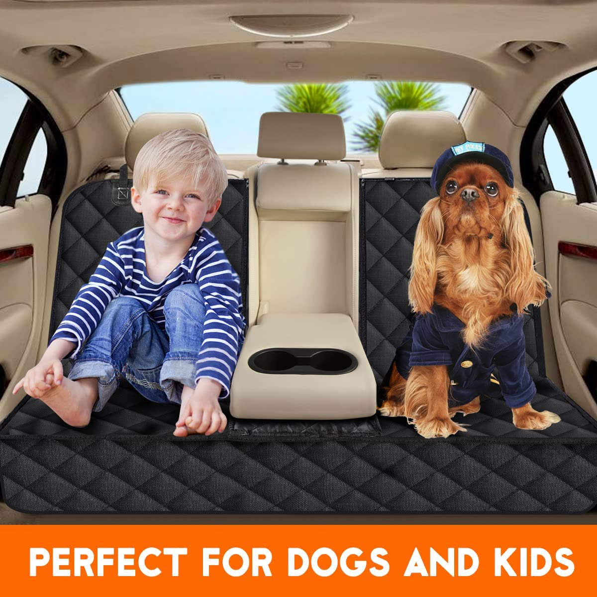 Premium Waterproof Dog Car Seat Cover - Non-Slip Back Seat Protector for Pets, Fits Most Cars, Trucks, and SUVs with Middle Armrest Access - Black