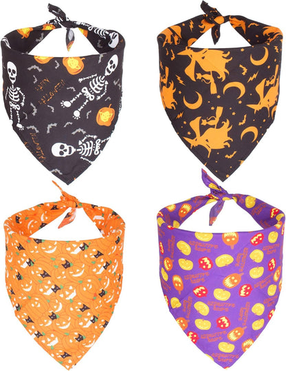 4-Pack Halloween Dog Bandanas - Pumpkin, Ghost, and Witch Designs for Pets