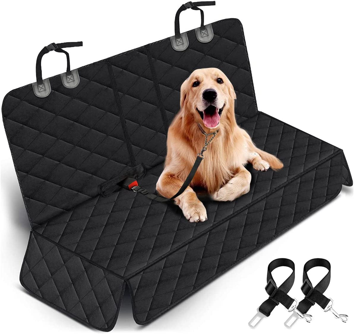 Premium Waterproof Dog Car Seat Cover - Non-Slip Back Seat Protector for Pets, Fits Most Cars, Trucks, and SUVs with Middle Armrest Access - Black