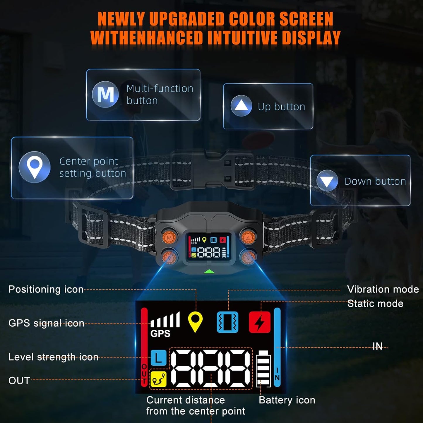 GPS Wireless Dog Containment System with Adjustable Range, IPX7 Waterproof Collar, and 5 Training Modes for Medium to Large Dogs Over 15 lbs